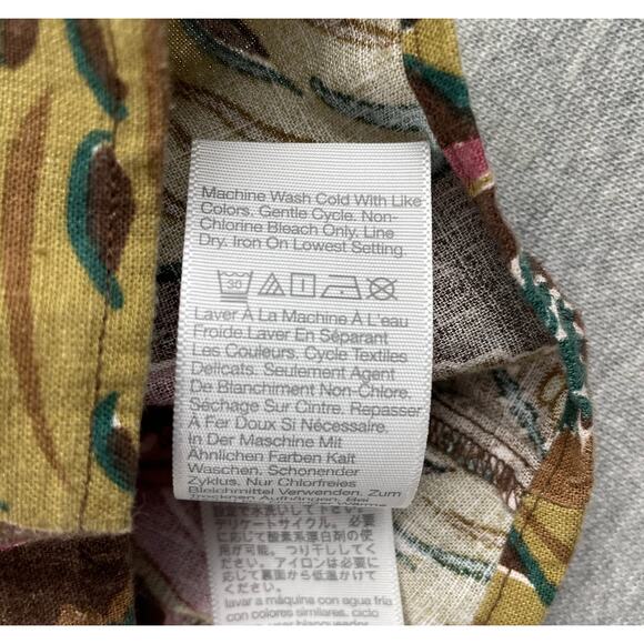 Madewell Top Womens XXL Green Pink Tropical Floral Linen Blend Cap Sleeve Summer - Picture 12 of 15